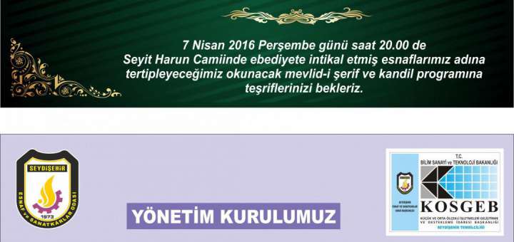 Mevlidi Şerif ve Regaip Kandili programına Davet